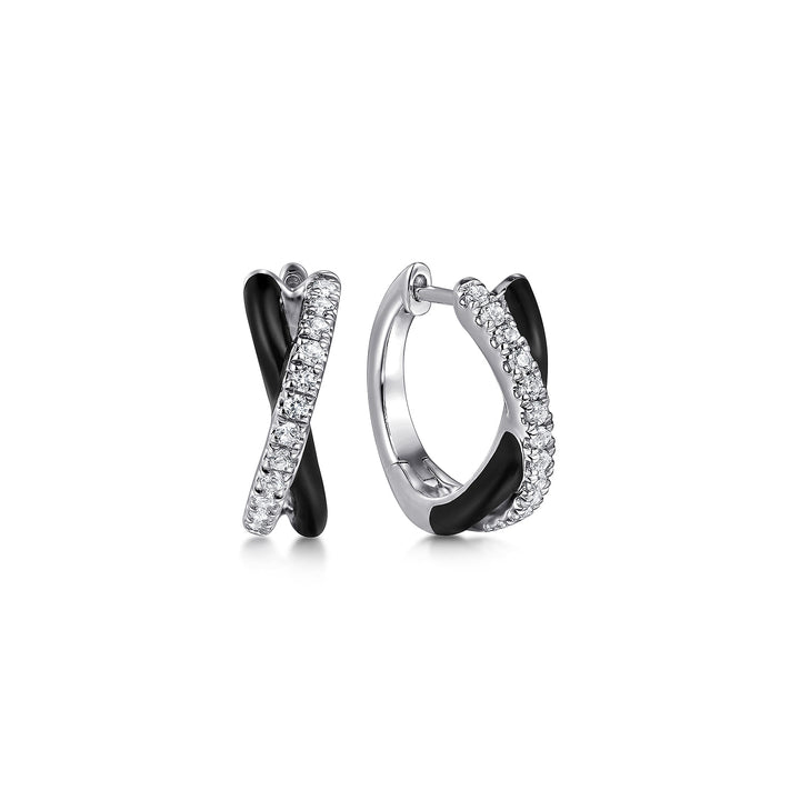 Sterling Silver Gabriel & Co. Huggie Earrings With White Sapphires and Black Enamel
