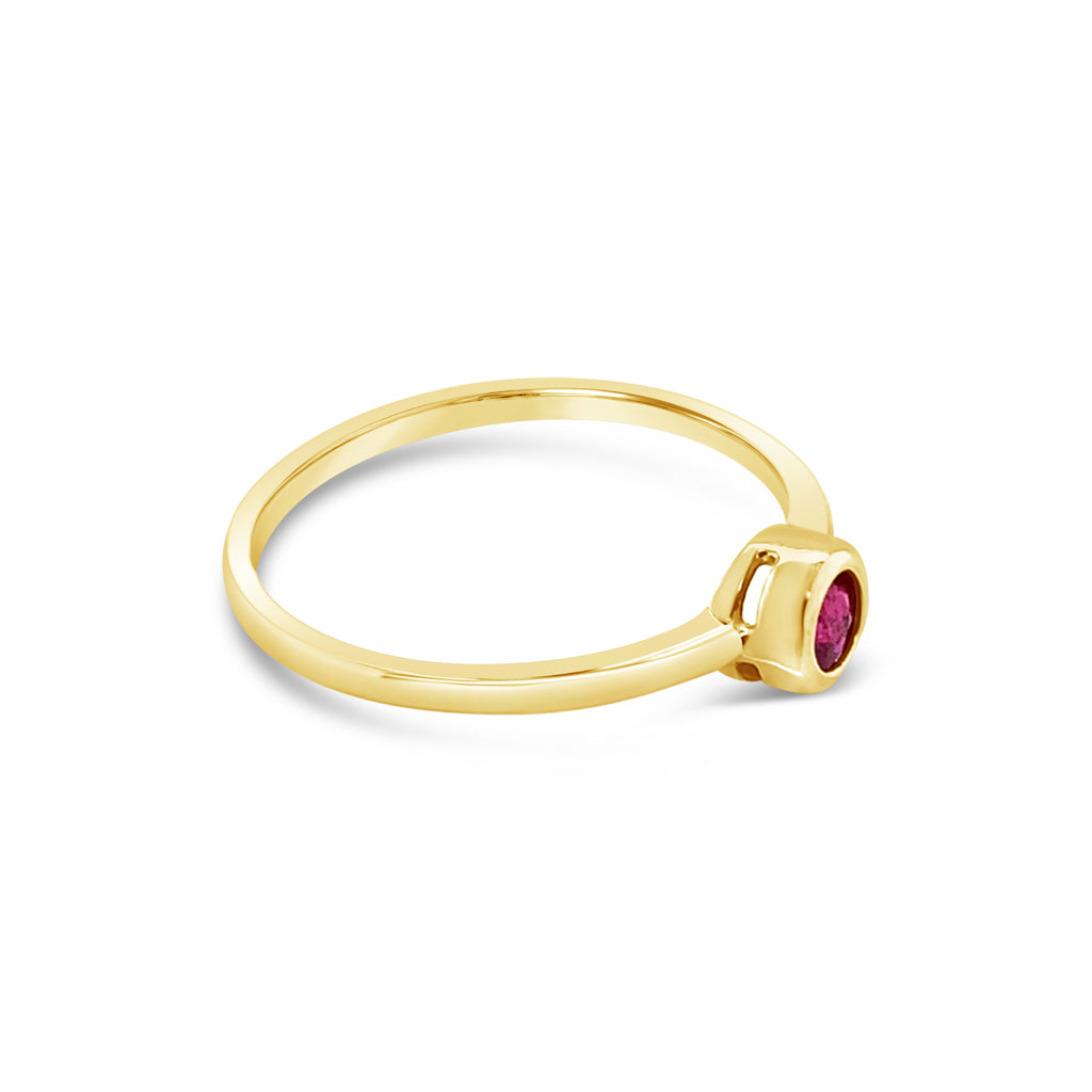 10K Yellow Gold 3mm Round Ruby Women's Ring