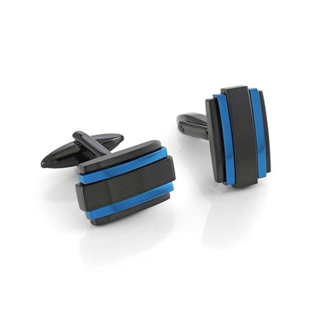 Stainless Steel Black And Blue Plated Rectangular Cufflinks