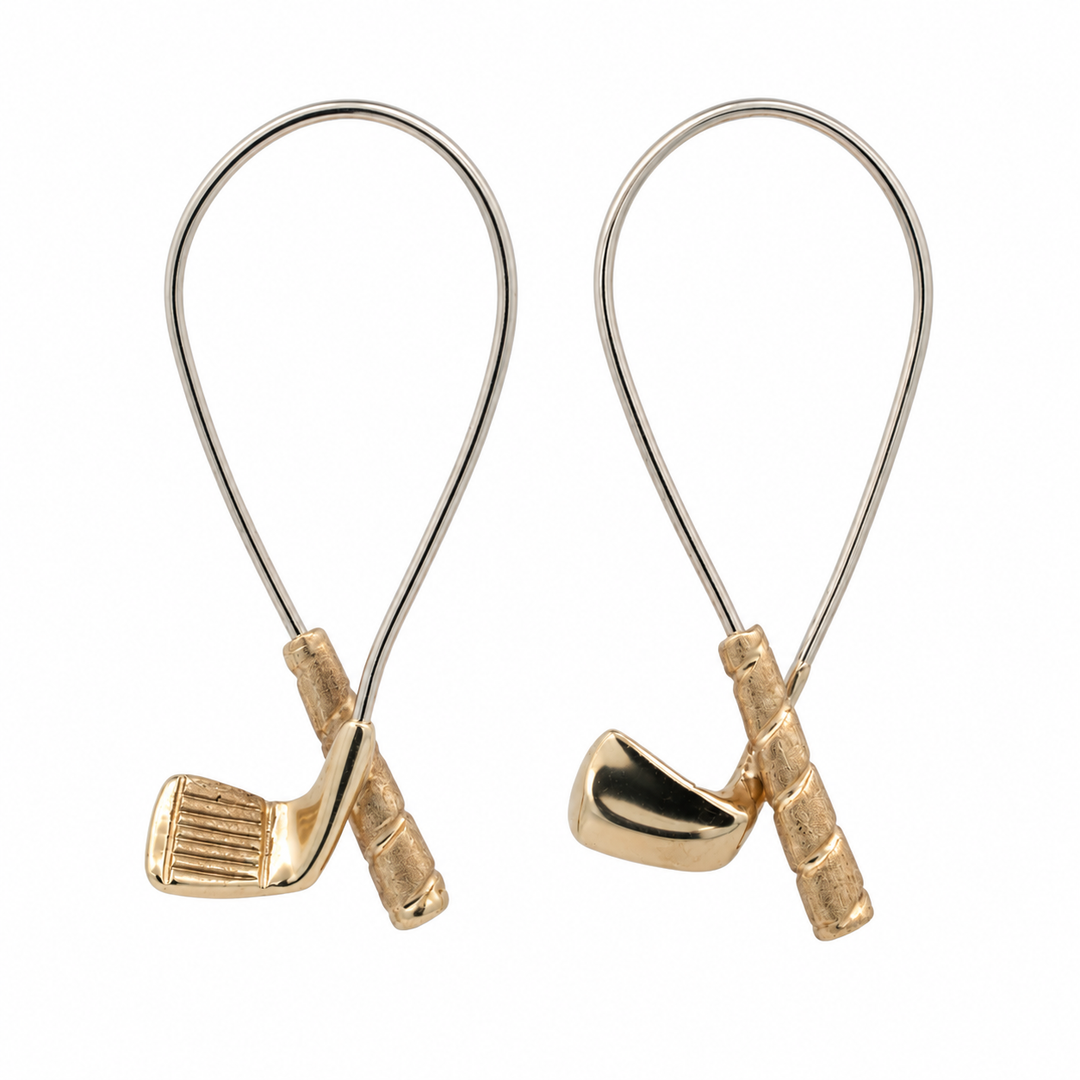 Estate - 10 Karat Yellow And White Gold Golf Club Drop Earrings