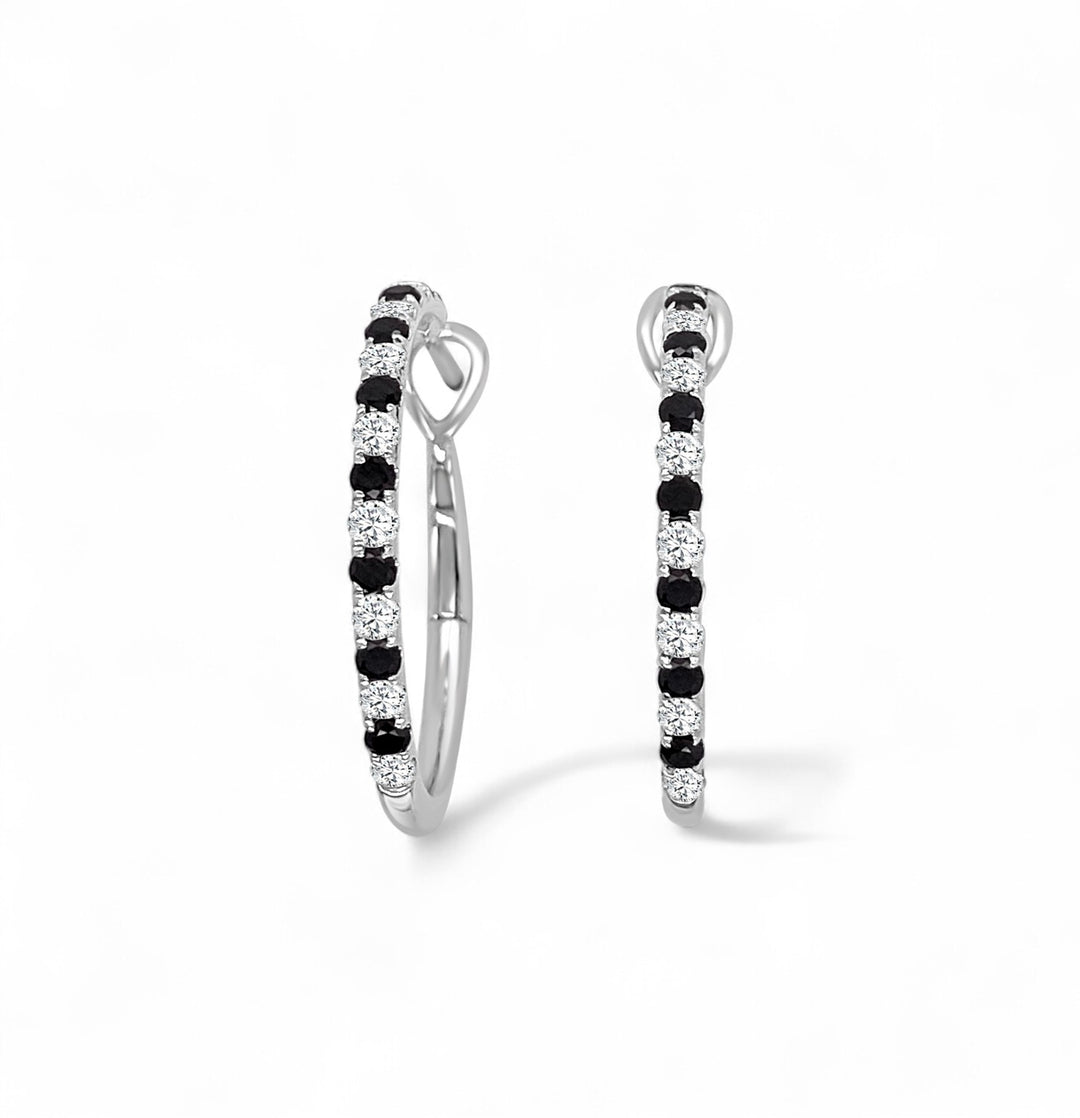 14K White Gold 0.45 CTW Black And White Diamond Hoop Earrings