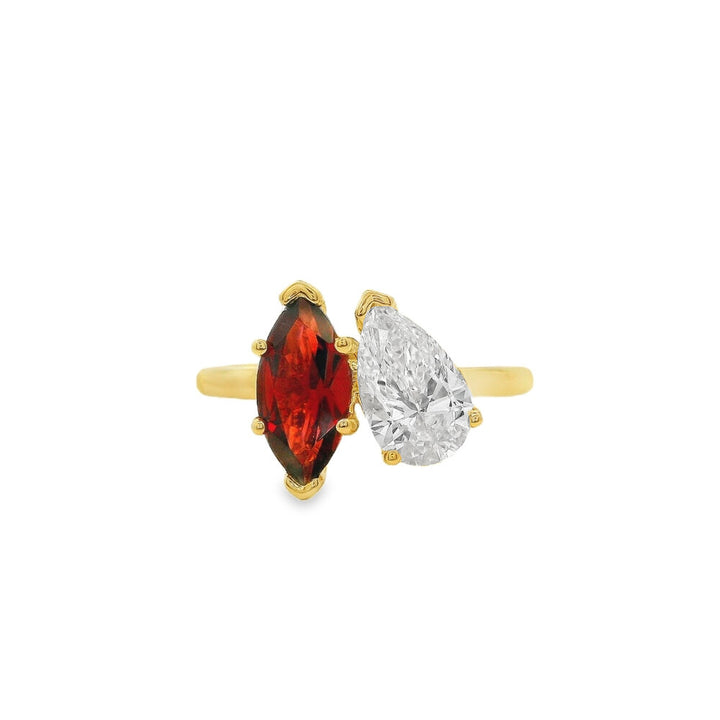 14K Yellow Gold 10x5mm Garnet And 1.01ct LAB GROWN Diamond Ring