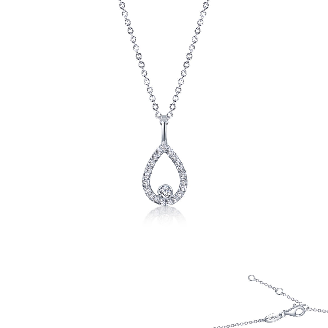 Lafonn Rhodium Plated Sterling Silver Teardrop Necklace, Cubic Zirconia