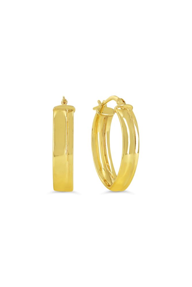sempreORO Sterling Silver 14 Karat Gold Bonded Pointed Oval Hoop Earrings