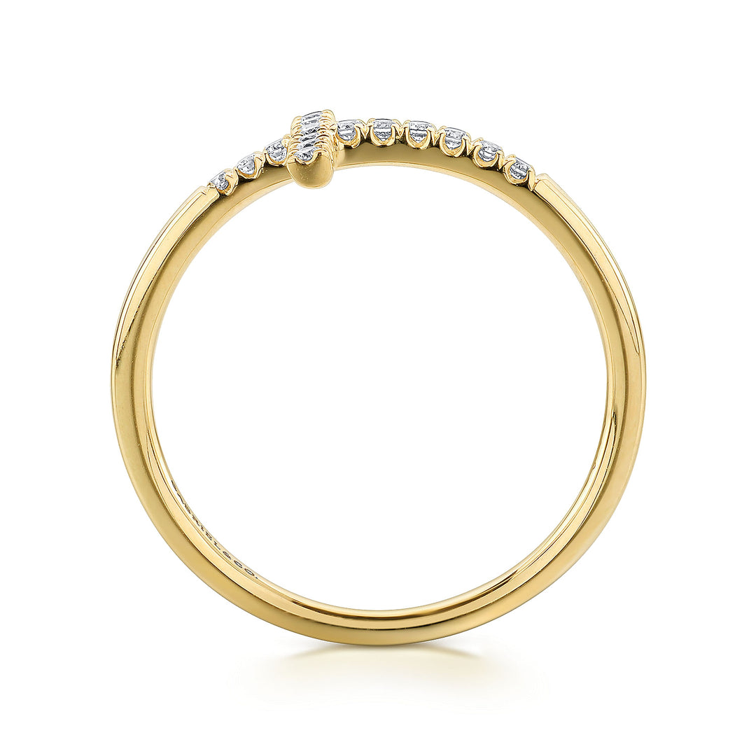 14K Yellow Gold Gabriel & Co. 0.11 CTW Diamond Woman's Sideways Cross Ring