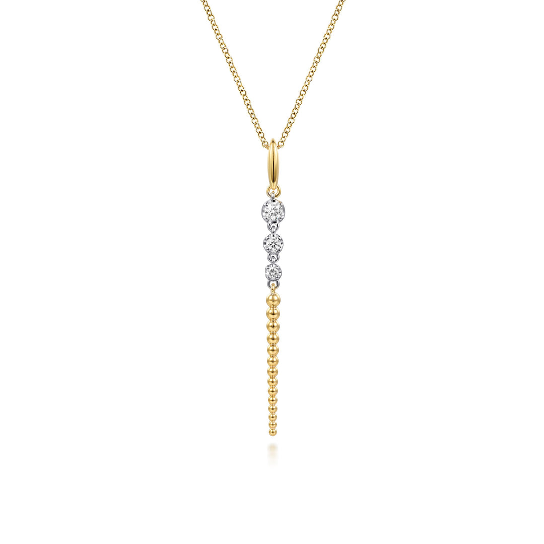 14K Yellow And White Gold 0.18 CTW Diamond Drop Pendant With Chain