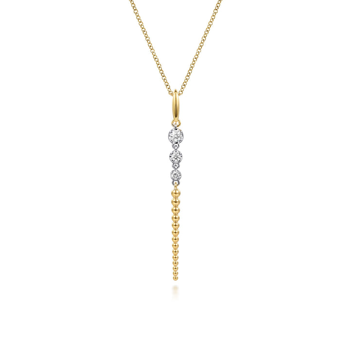14K Yellow And White Gold 0.18 CTW Diamond Drop Pendant With Chain