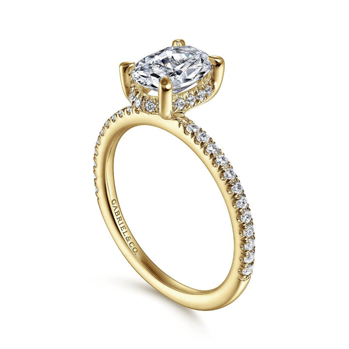 14K Two-tone Gold 0.28 CTW Diamond Set Engagement Ring Semi-Mount For Oval Stone