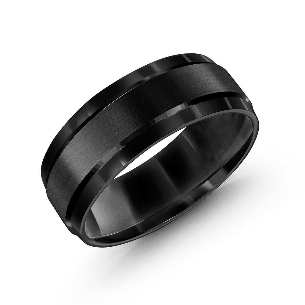 Men's Black Cobalt Comfort Fit 8mm Stepped Wedding Band Size 9.5