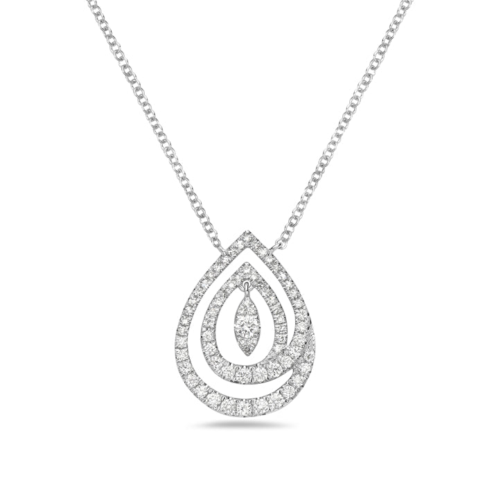 14K White Gold Bassali Jewellery Tear Drop 0.35 CTW Diamond Necklace With 18 Inch Chain