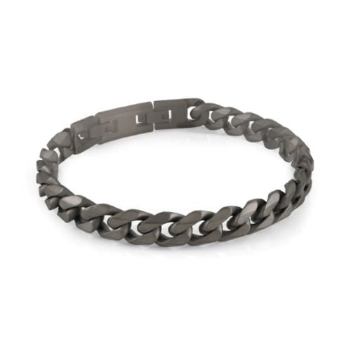 Italgem Stainless Steel Brushed Gunmetal Grey 8mm Curb 8.5" Bracelet