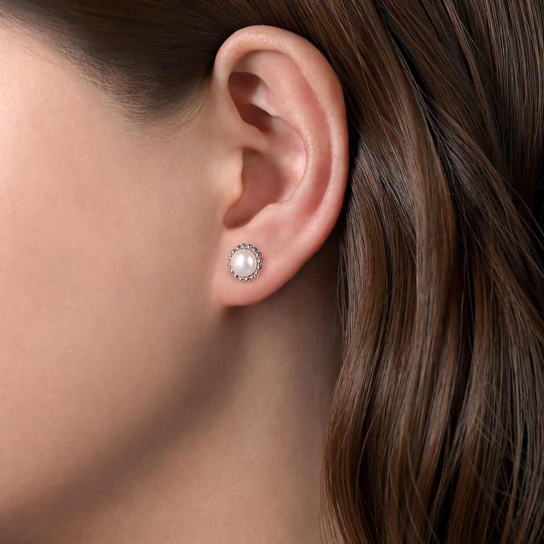 Sterling Silver Gabriel & Co. Stud Earrings With 6-6.5mm White Pearls