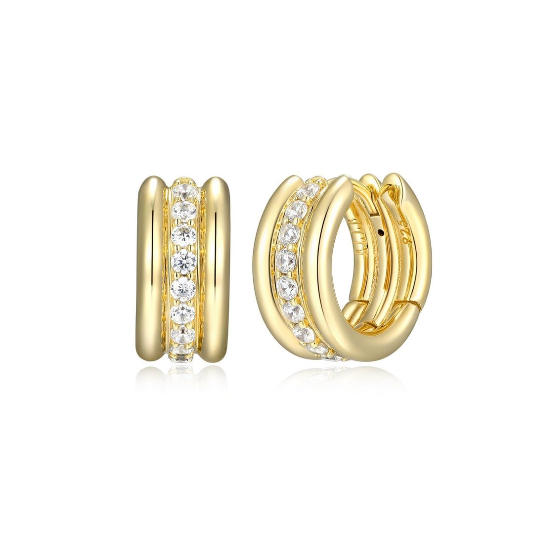 Yellow Gold Plated Sterling Silver Elle Huggie Earrings With Cubic Zirconia's