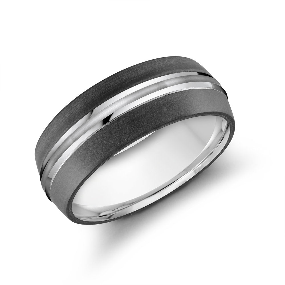 Men's 14K White Gold-Black Carbon Fibre Wedding Band