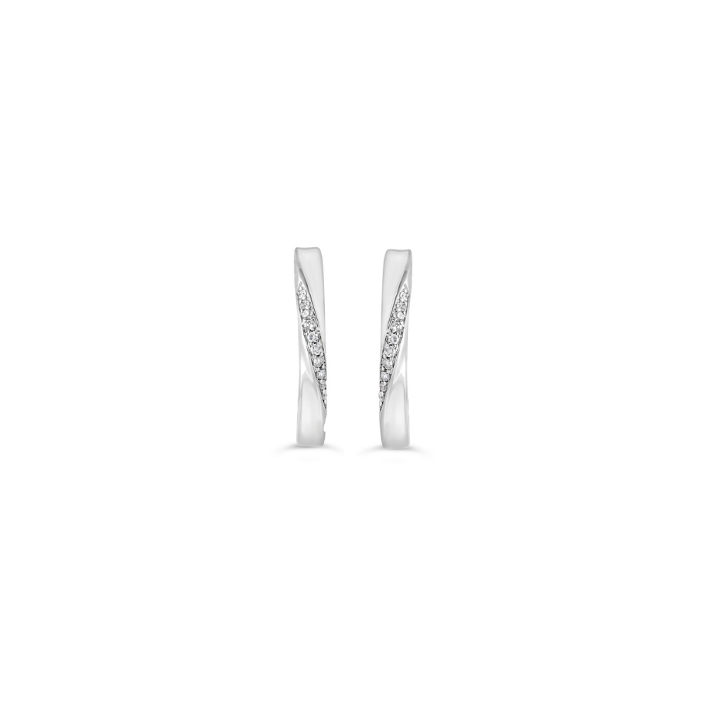 10K White Gold Polished Small Diamond Hoops