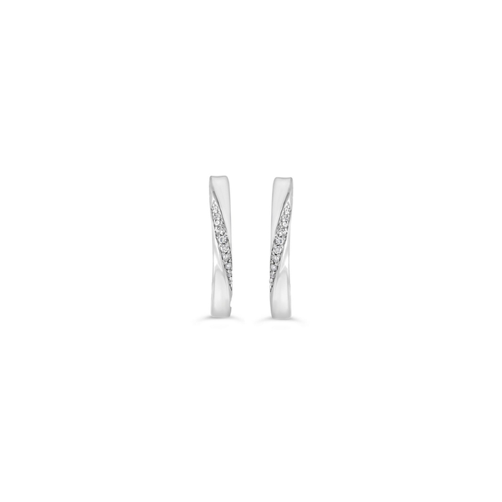 10K White Gold Polished Small Diamond Hoops