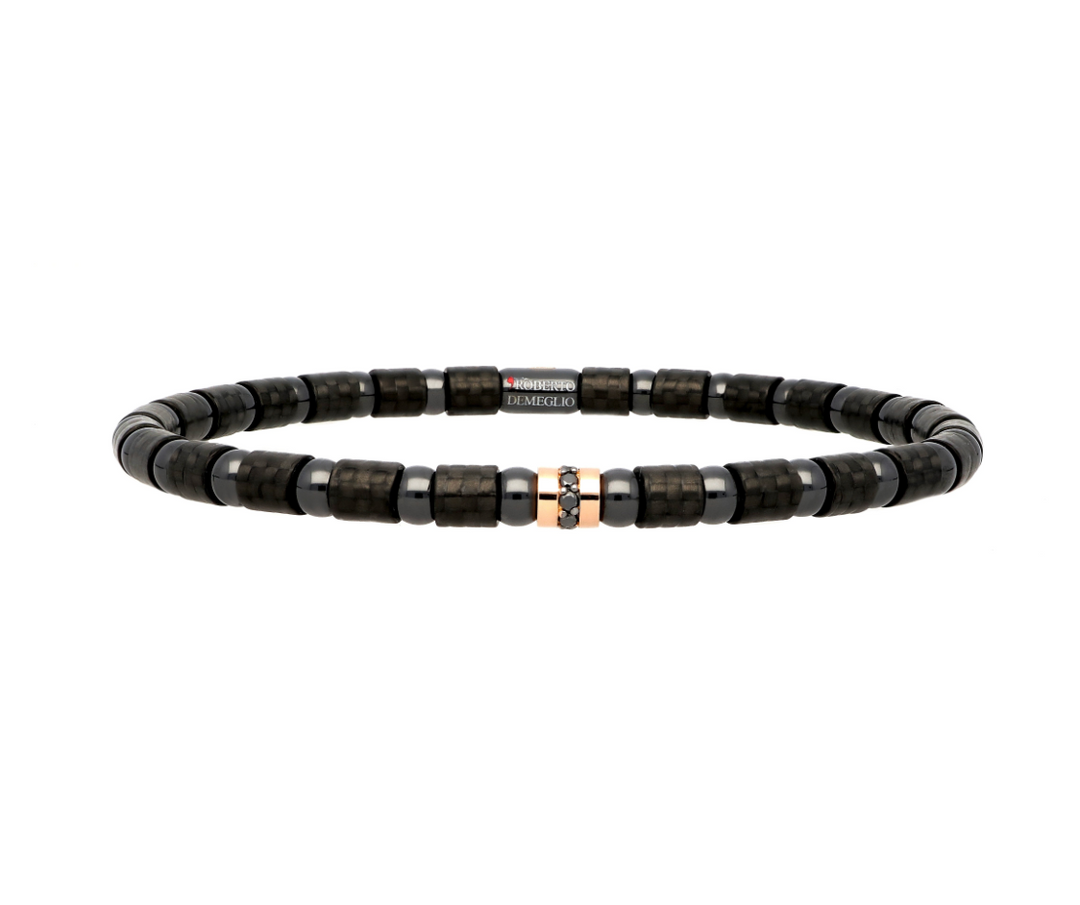 Roberto Demeglio 18K Rose Gold And Black Carbon Fibre 0.08 CTW Black Diamond Bracelet