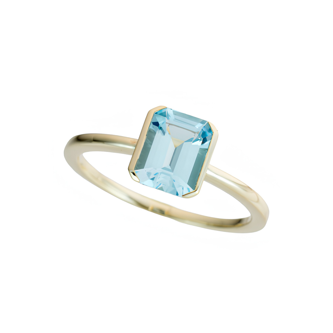 14K Yellow Gold 6x8mm Blue Topaz Ring