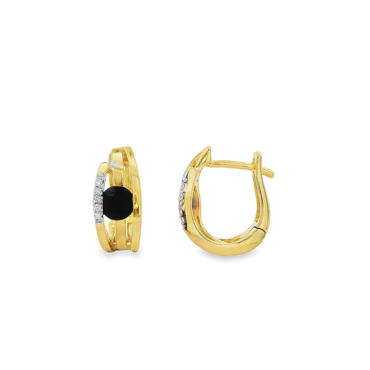 14K Yellow And White Gold 0.60 CTW Round Sapphires And 0.04 CTW Diamond Huggie Earrings