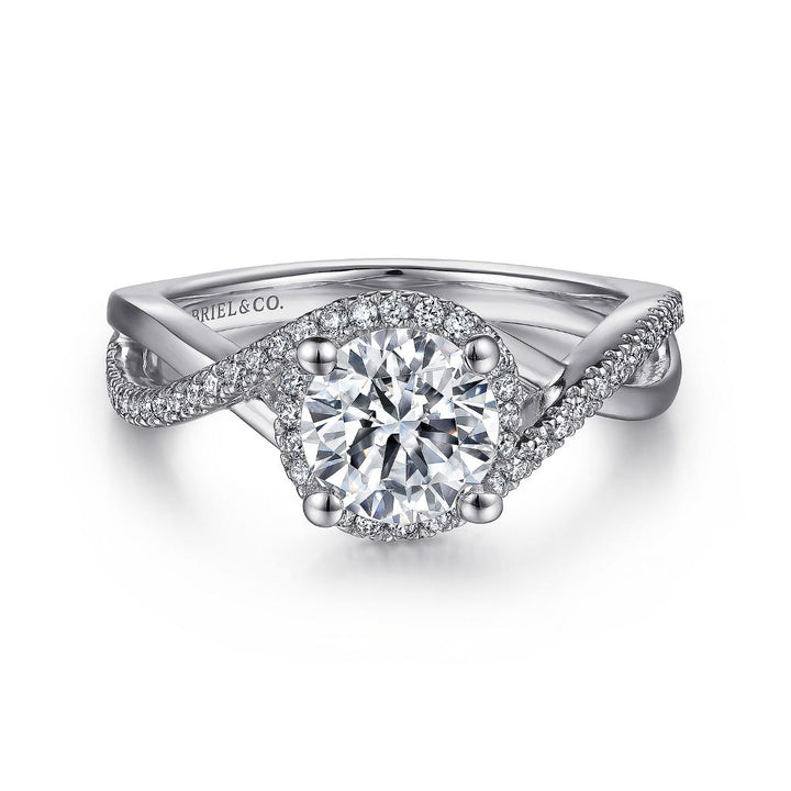 14K White Gold Round Halo 0.26 CTW Diamond Semi-Mount Engagement Ring With Criss Cross Band