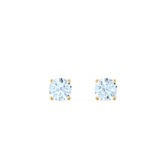 14K Yellow Gold 3mm Each Round Aquamarine Stud Earrings