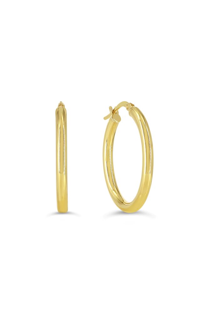 sempreORO Sterling Silver 14 Karat Gold Bonded Oval Tubing Hoop Earrings