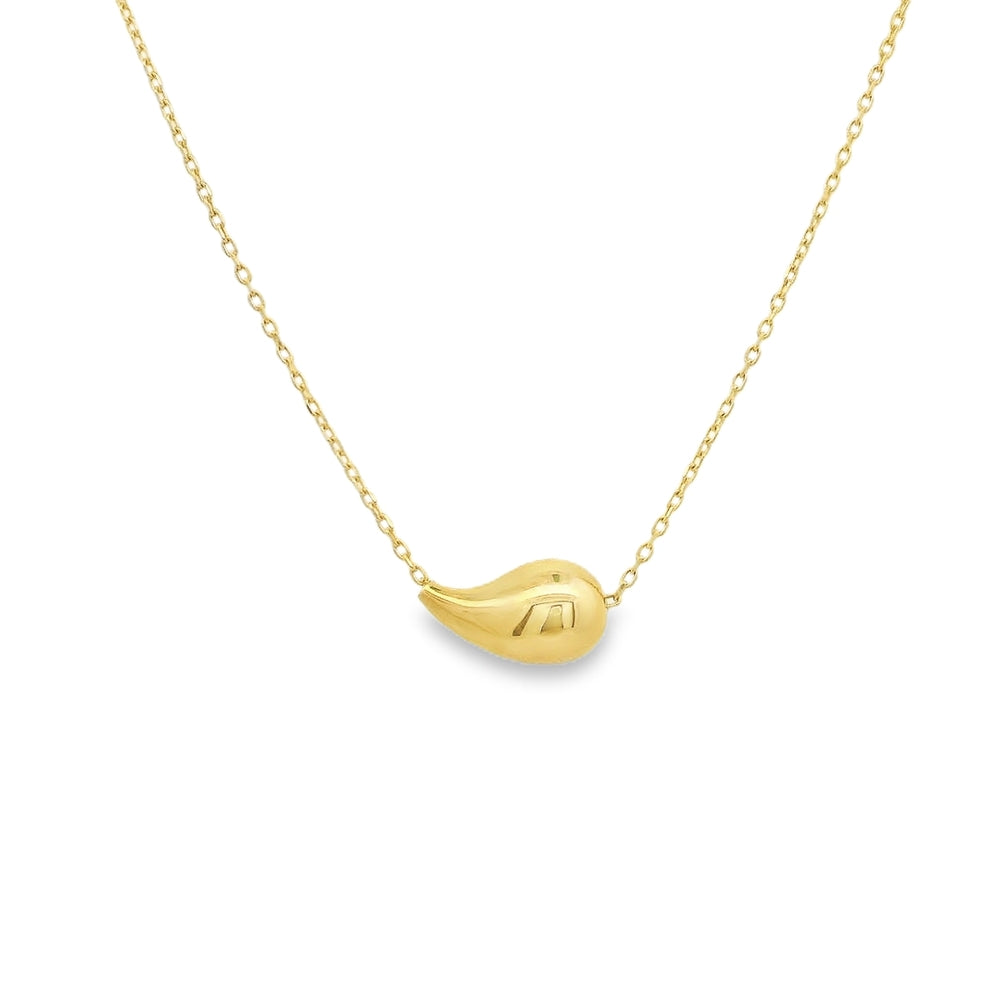 10K Yellow Gold Teardrop Shaped Puff Necklace