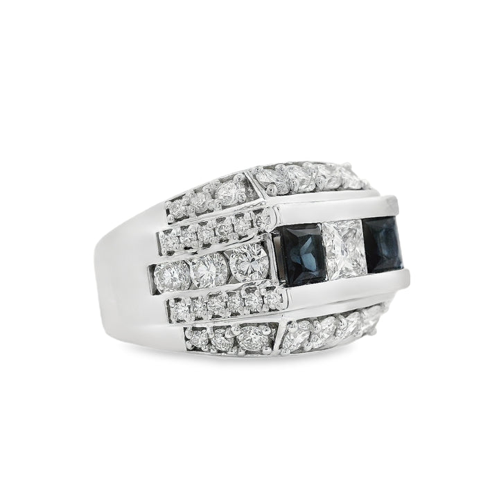 14K White Gold 1.42 CTW Sapphire And 3.42 CTW Diamond Men's Ring.