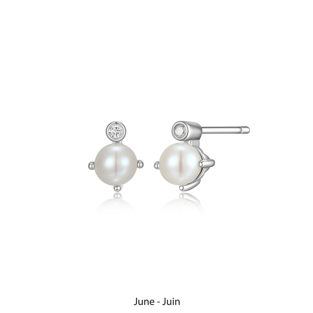 Elle Sterling Silver Pearl And Lab Grown Diamond Stud Birthstone Earrings