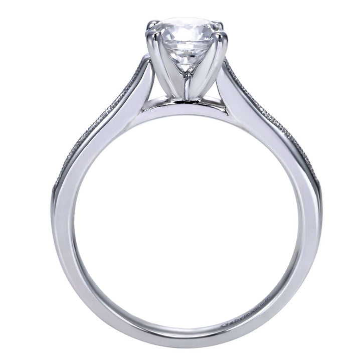 14K White Gold Solitaire 0.18 CTW Diamond Engagment Ring Semi-Mount With Milgrain Detail