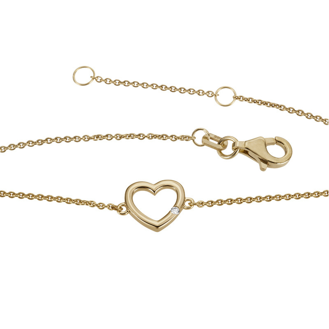 14K Yellow Gold Heart 0.01 CTW Diamond 7.25" Bracelet
