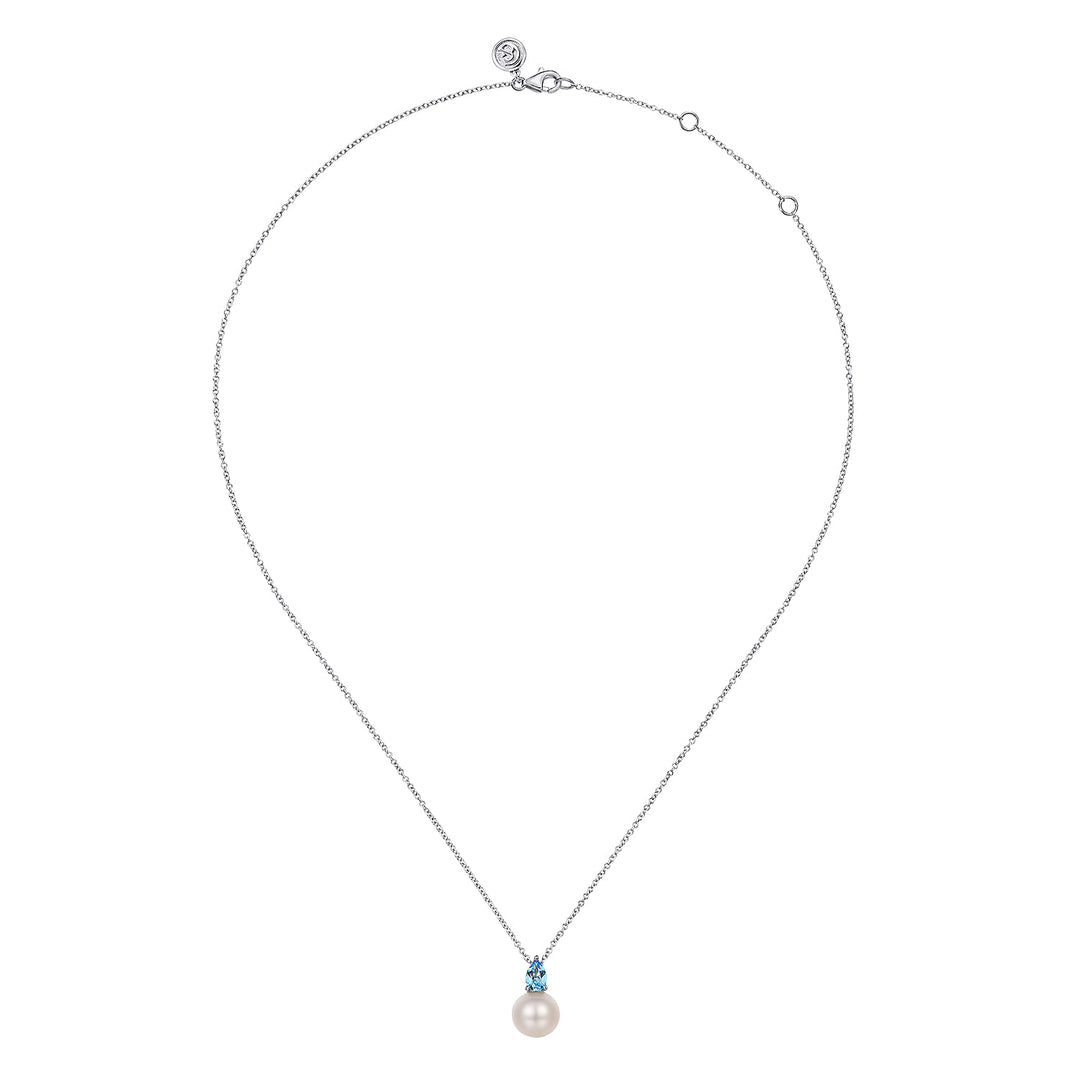Sterling Silver Gabriel & Co. Pearl and Blue Topaz Necklace