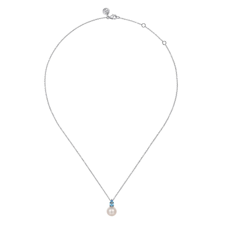 Sterling Silver Gabriel & Co. Pearl and Blue Topaz Necklace
