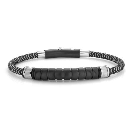 Matte Black Stainless Steel Woven Leather Bracelet