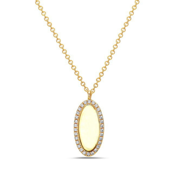 14K Yellow Gold Bassali Jewelry Oval Disc 0.10 CTW Diamond Necklace With 18" Chain