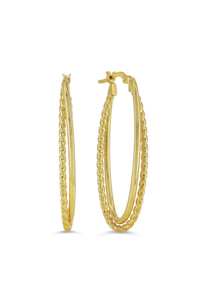 sempreORO Sterling Silver 14 Karat Gold Bonded Twisted Oval Hoop Earrings