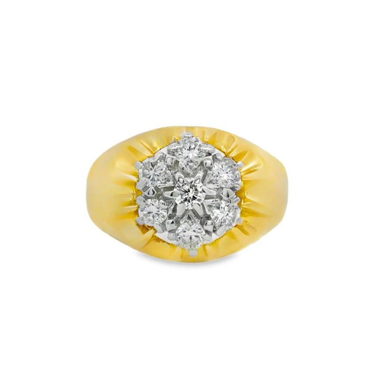 Estate - 14 Karat Yellow And White Gold Men's Ring With 7/0.72 CTW Diamonds, Size 10