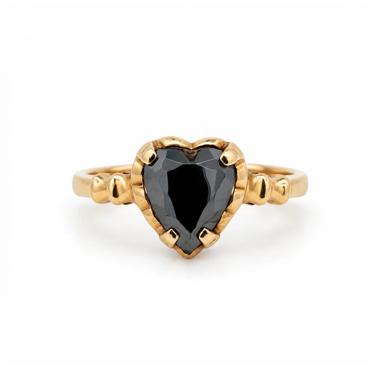 Estate - 10 Karat Yellow Gold Hematite Heart Ring, Size 8.5