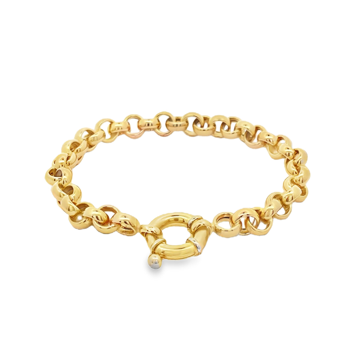 Estate - 18 Karat Yellow Gold Polished Large Hollow Rolo Link 8" Bracelet