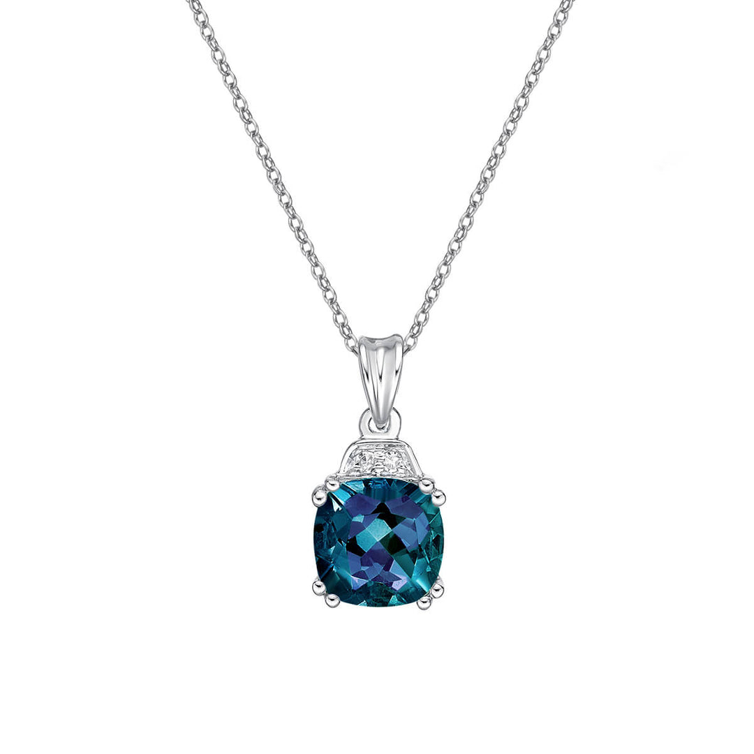 10K White Gold Created Alexandrite And Diamond Necklace