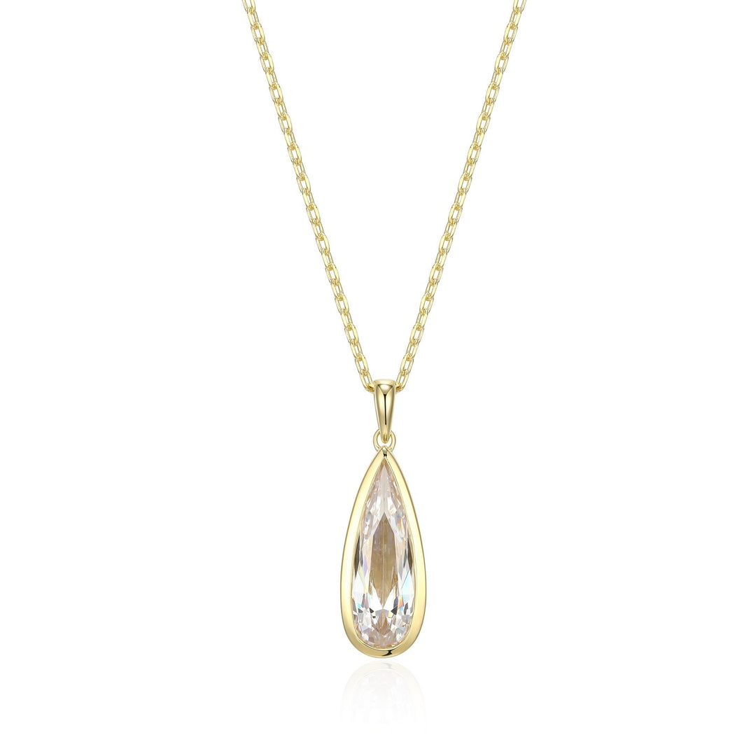 ELLE Sterling Silver Yellow Gold Plated Teardrop Necklace With Cubic Zirconia