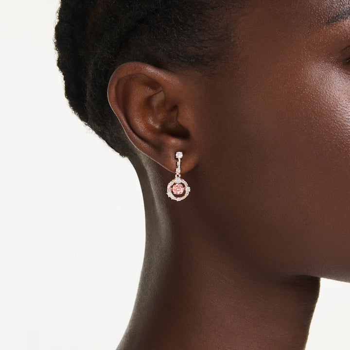 Swarovski Constella Rose Gold-Tone Plated Drop Earrings With Pink Cubic Zirconia 5744239