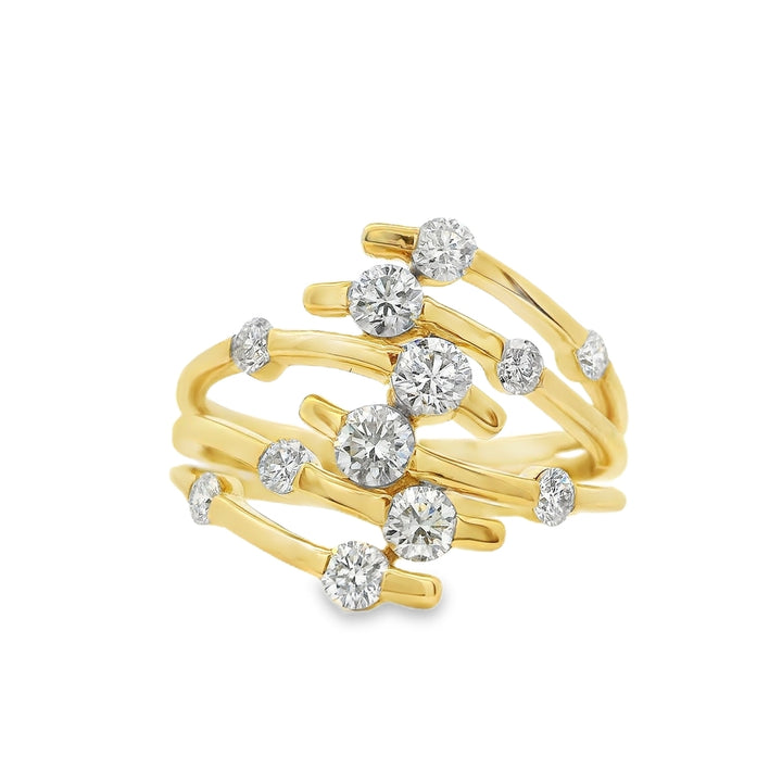 14K Yellow Gold 0.90 CTW Diamond Woman's Multirow Ring