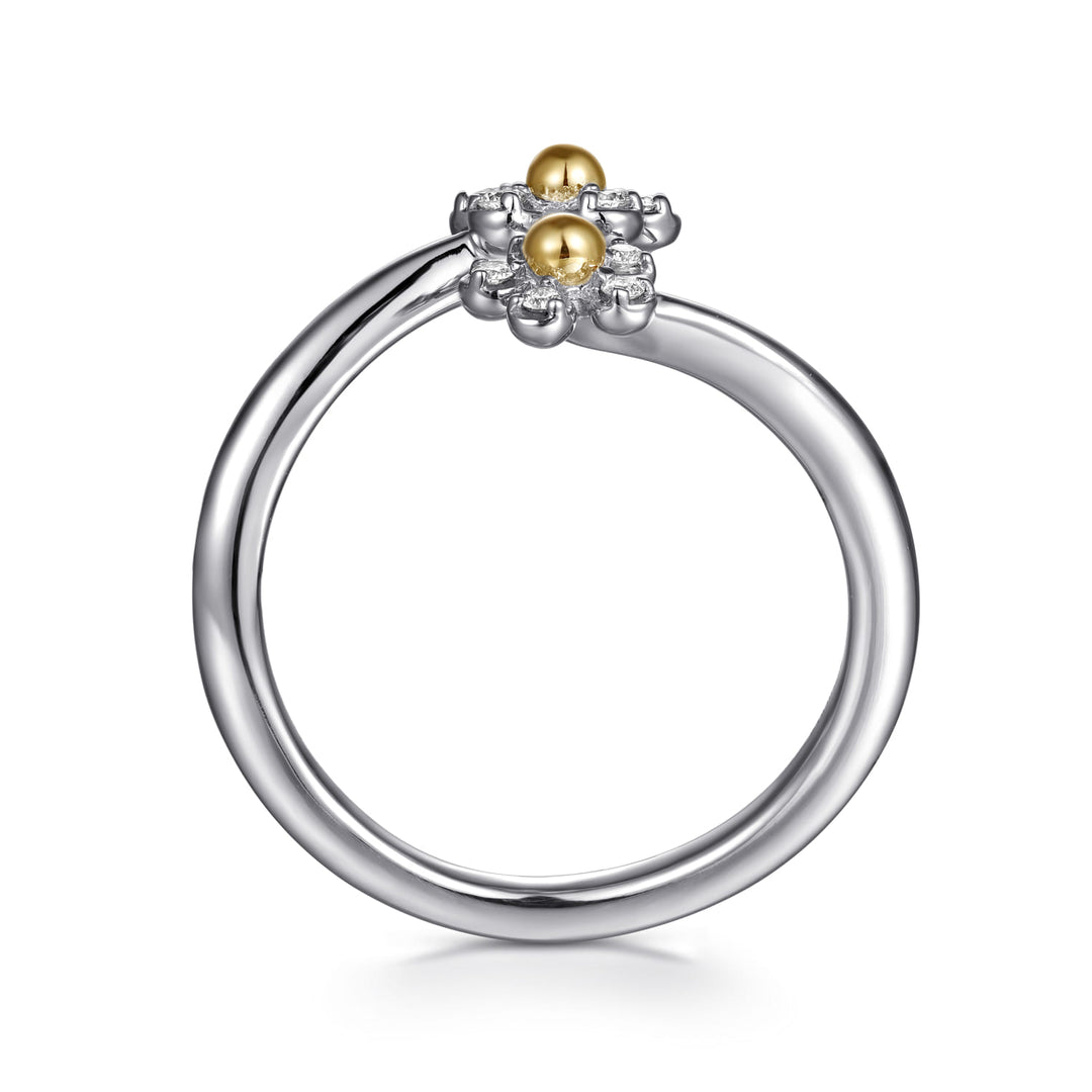 Sterling Silver And 14K Yellow Gold Gabriel & Co. Flowers Bypass Ring With Diamonds