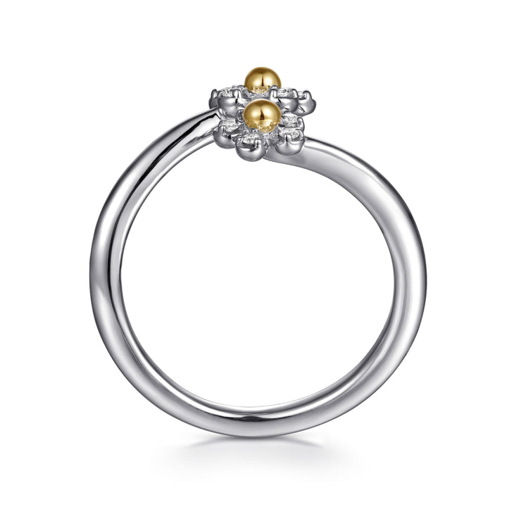 Sterling Silver And 14K Yellow Gold Gabriel & Co. Flowers Bypass Ring With Diamonds
