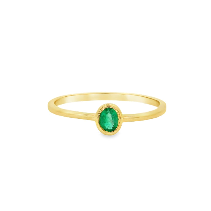 14K Yellow Gold 4x3mm Emerald Ring
