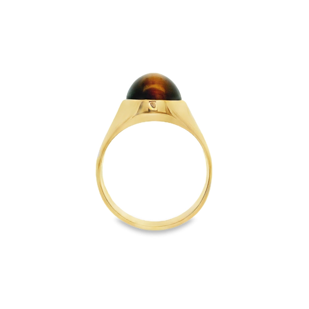 Estate - 10K Yellow Gold Oval Tiger Eye Ring, Size 9