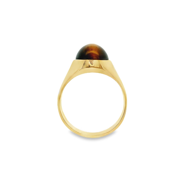 Estate - 10K Yellow Gold Oval Tiger Eye Ring, Size 9