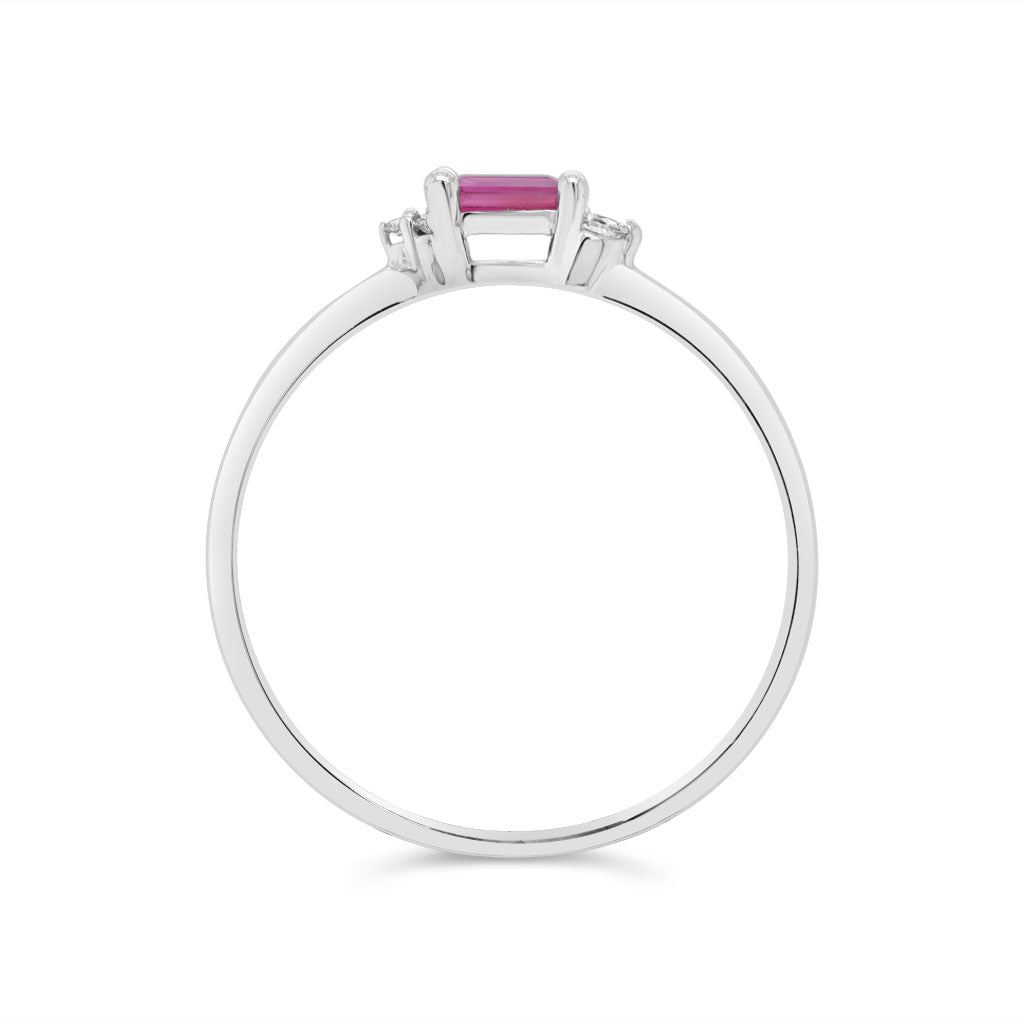 10K White Gold 4x2mm Ruby And 0.023 TDW Diamond Women's Ring