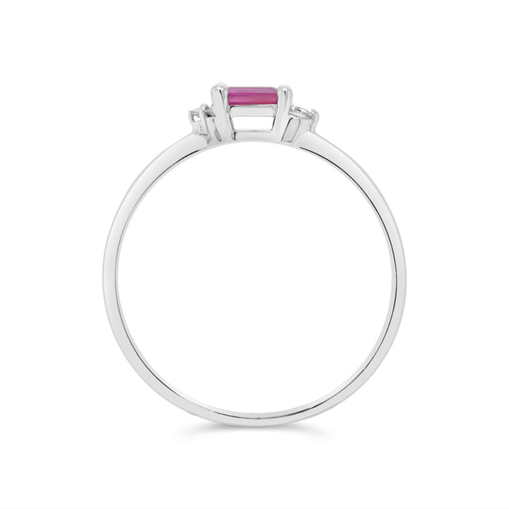 10K White Gold 4x2mm Ruby And 0.023 TDW Diamond Women's Ring